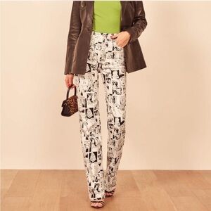 Reformation Newsprint Comic High Rise Straight Long Jeans in Black/White Size 31